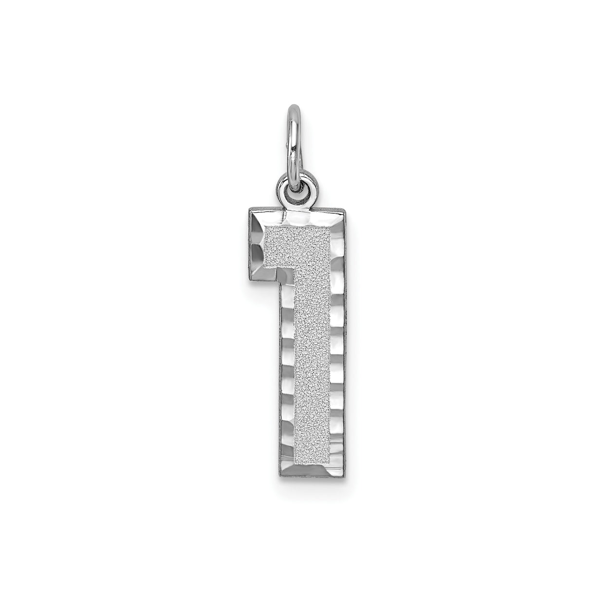 14k White Gold Number One Pendant Charm with Textured Finish and Diamond Cut Border