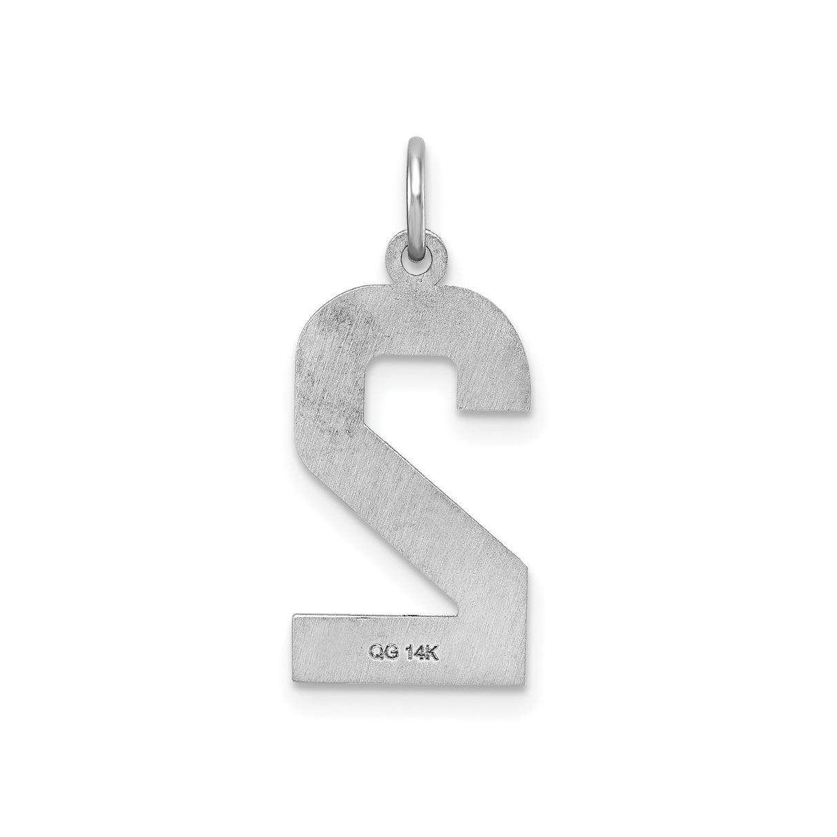 14k White Gold Number Two Charm Pendant, Polished and Textured Numeric Jewelry