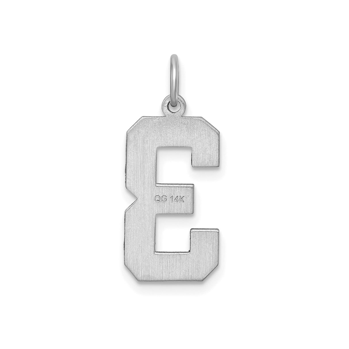 14k White Gold Number 3 Pendant with Polished Finish and Textured Design