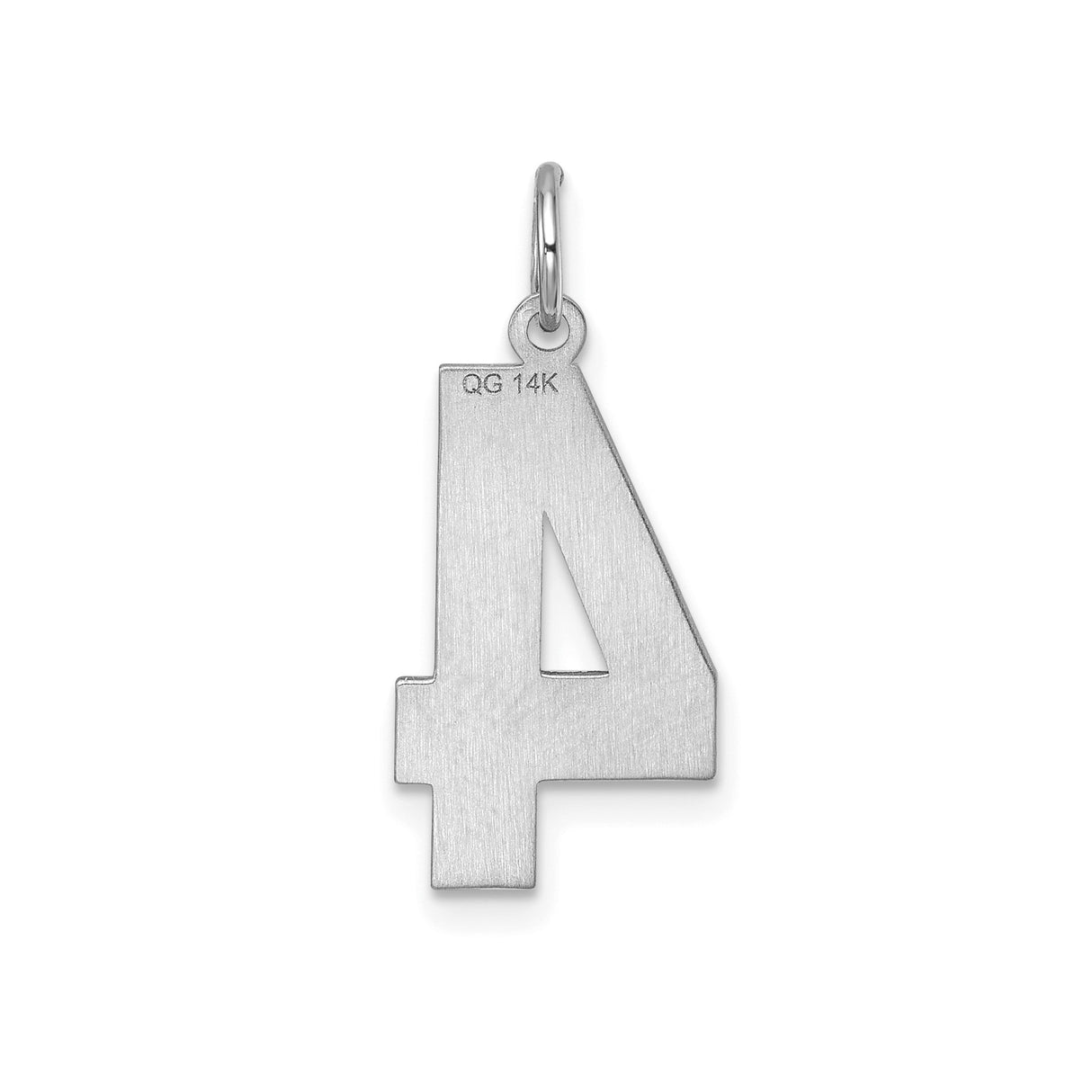 14k White Gold Number 4 Charm Pendant, Polished Textured Unisex Jewelry