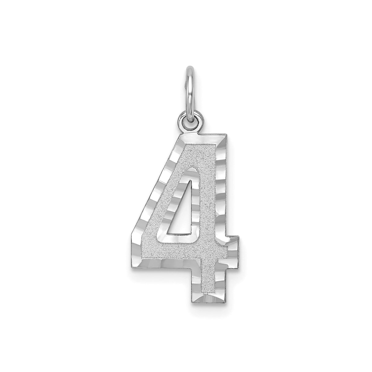 14k White Gold Number 4 Charm Pendant, Polished Textured Unisex Jewelry