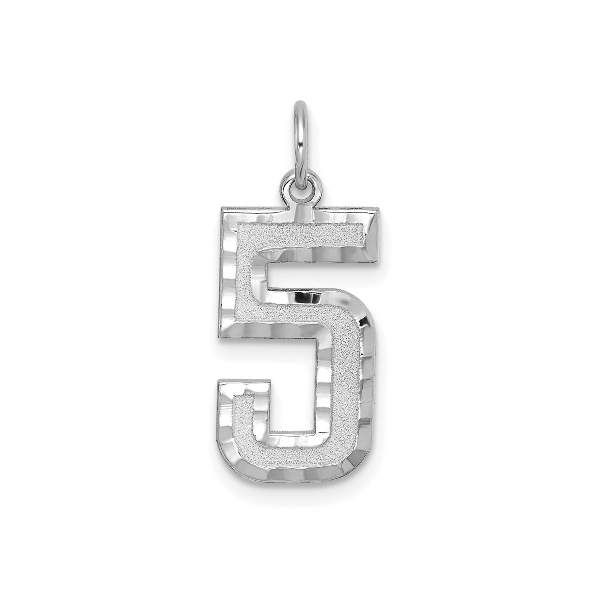 14k White Gold Number 5 Pendant, Textured and Polished Numeric Charm
