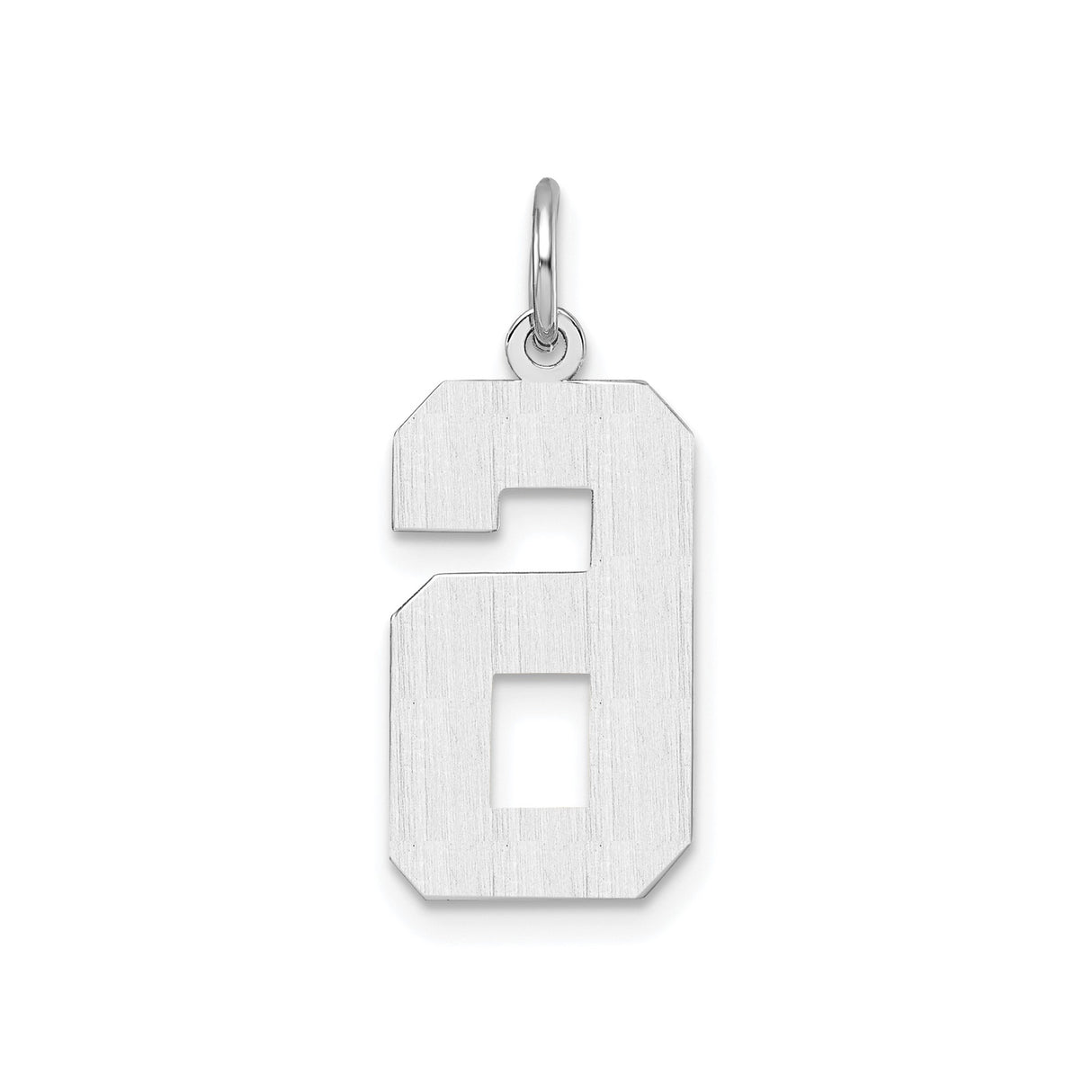 14k White Gold Number 6 Pendant Charm with Diamond-Cut Edges and Textured Surface
