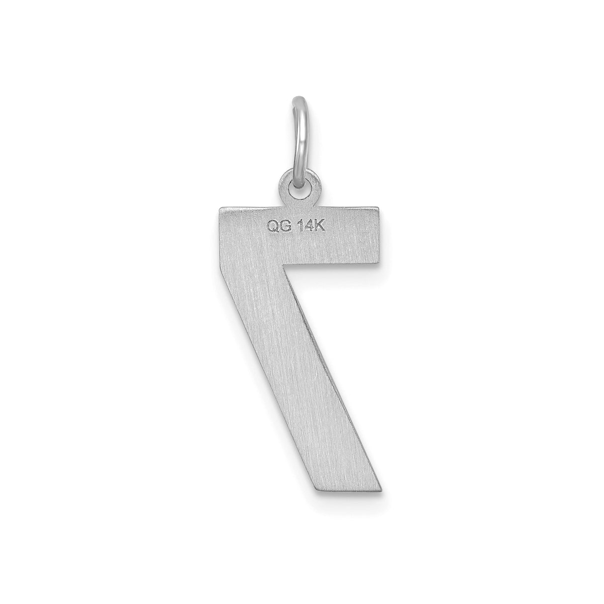 14k White Gold Number 7 Pendant Charm, Textured and Polished, Unisex Symbolic Jewelry