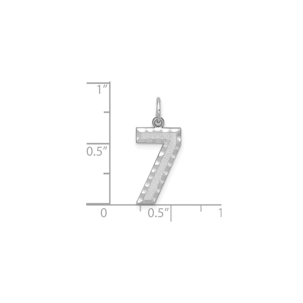 14k White Gold Number 7 Pendant Charm, Textured and Polished, Unisex Symbolic Jewelry