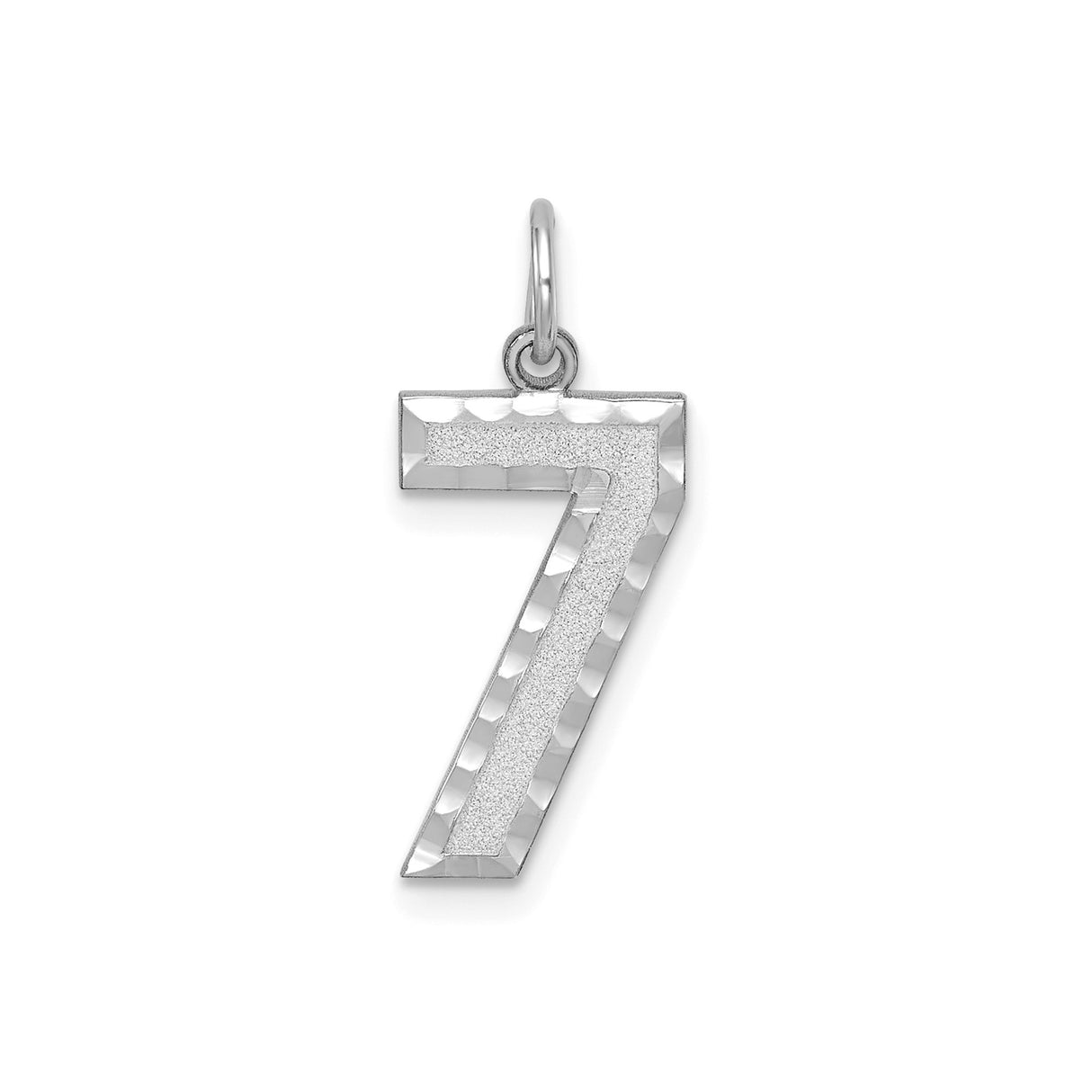 14k White Gold Number 7 Pendant Charm, Textured and Polished, Unisex Symbolic Jewelry