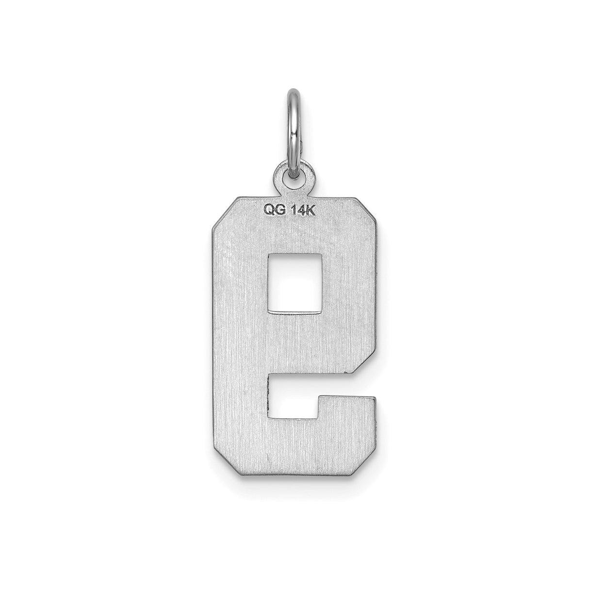 14k White Gold Number 9 Pendant Charm, Bold Block Design with Textured and Polished Finish