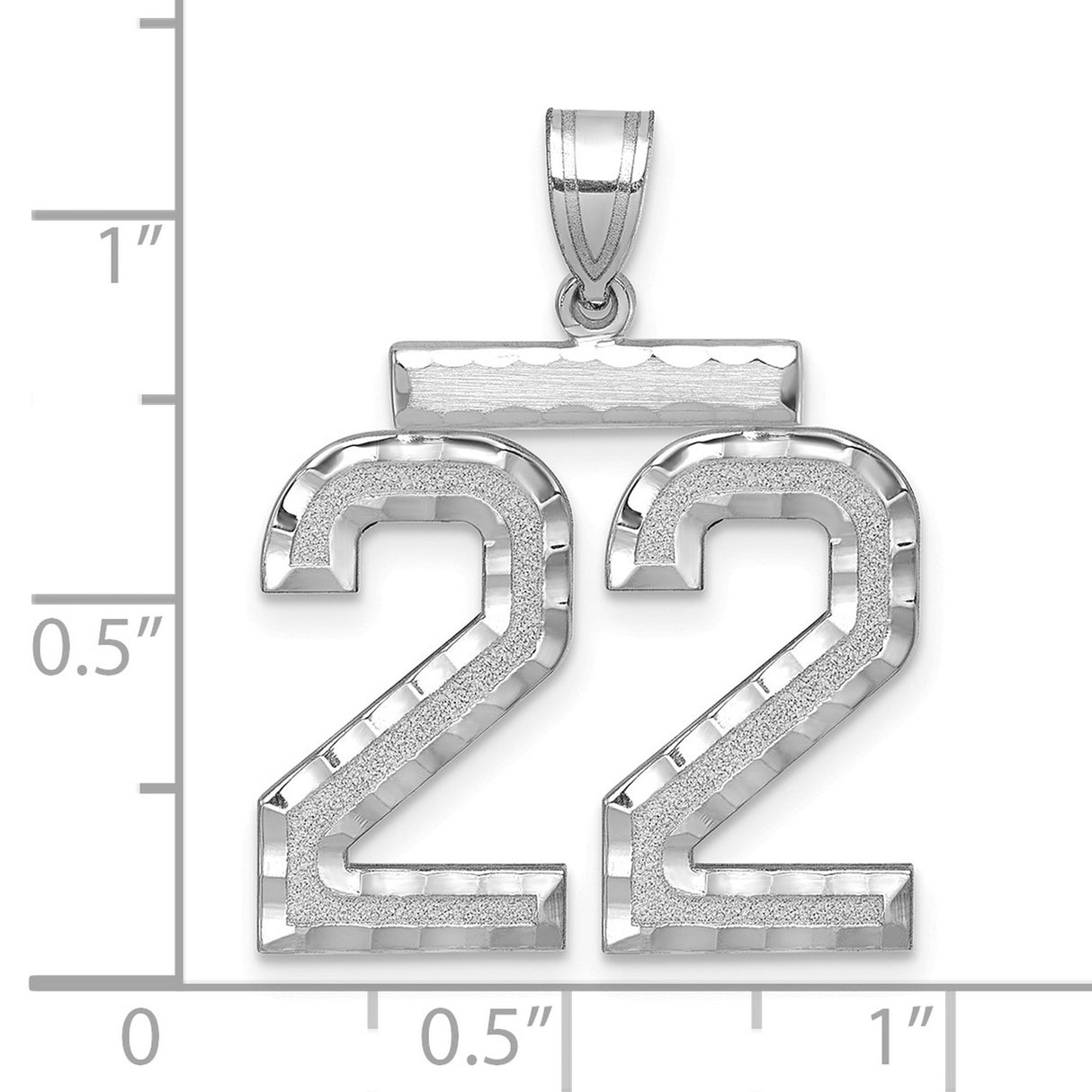 Large Brushed Diamond-cut Number 22 Charm Pendant in Real 14k White Gold