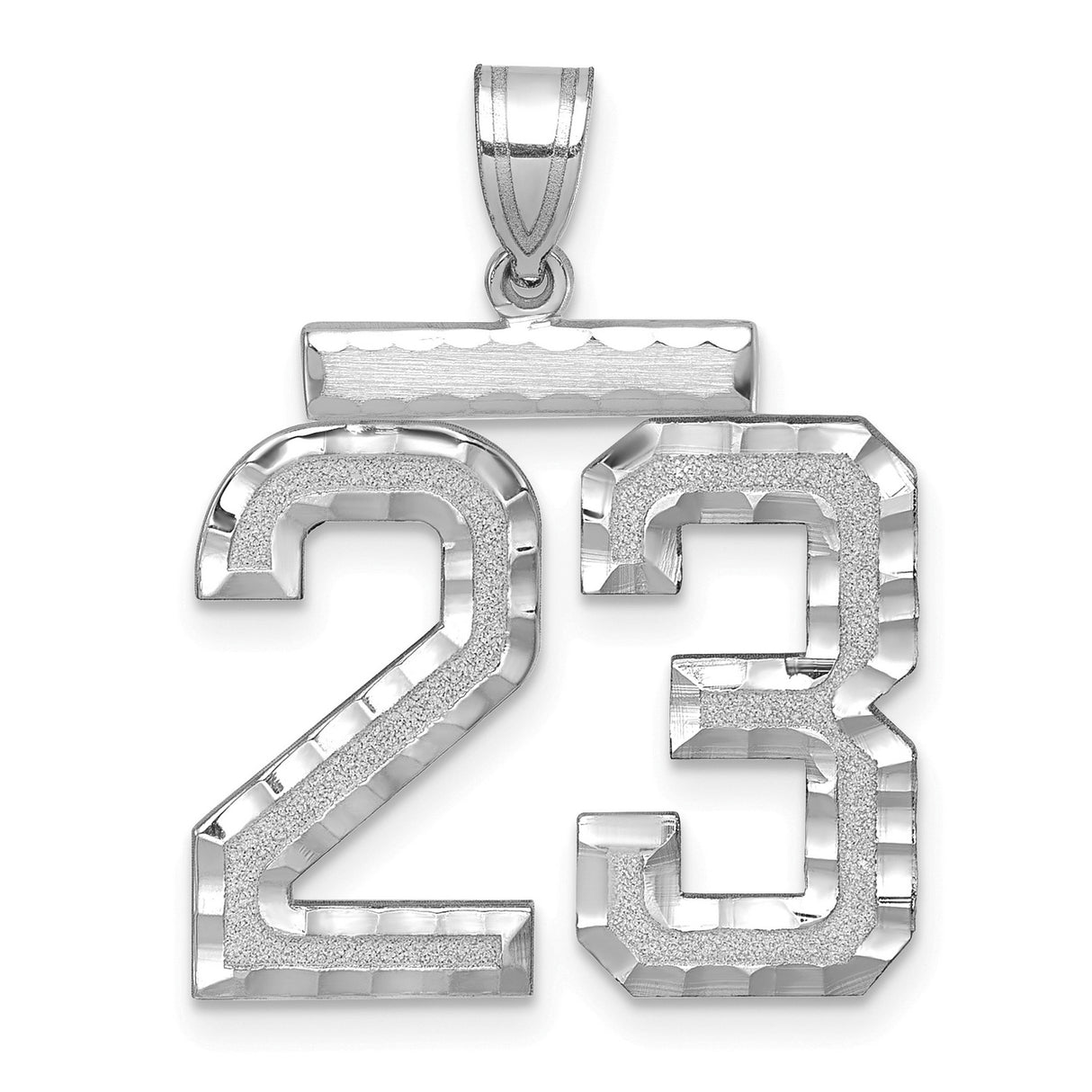 14k White Gold Number 23 Pendant, Bold Textured Jersey Number Charm for Men or Unisex