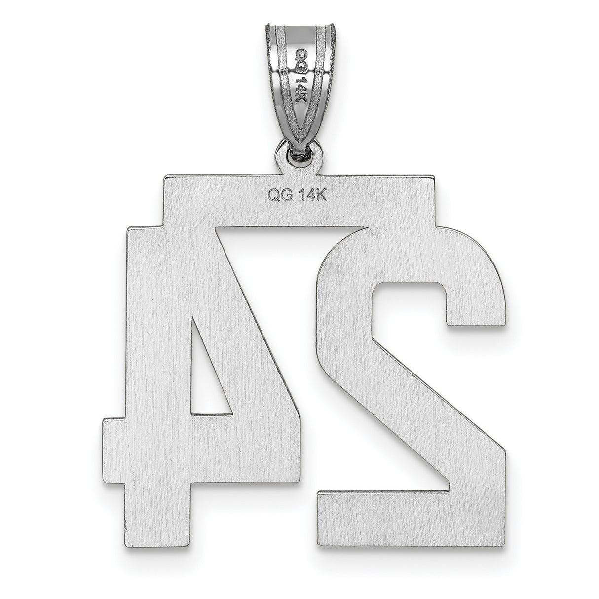 14k White Gold Number 24 Pendant, Polished and Textured Sports Jersey Charm for Men or Unisex