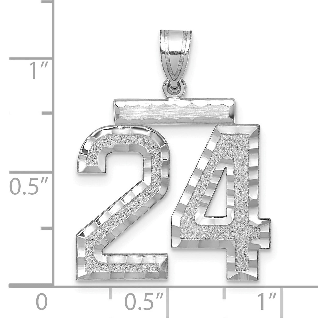 14k White Gold Number 24 Pendant, Polished and Textured Sports Jersey Charm for Men or Unisex