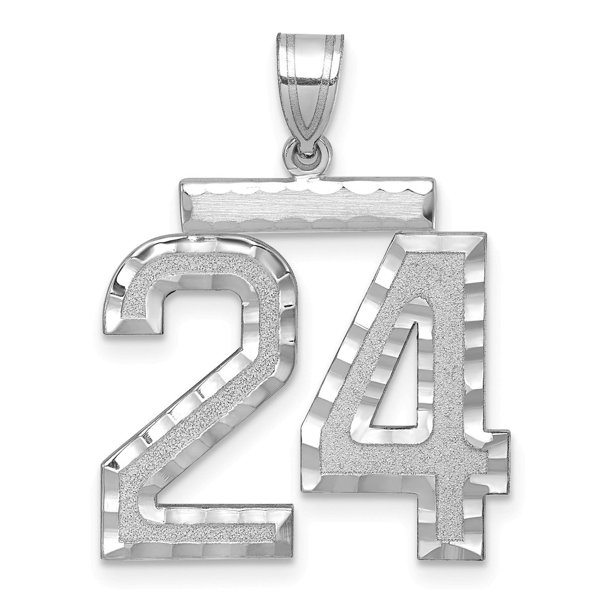 14k White Gold Number 24 Pendant, Polished and Textured Sports Jersey Charm for Men or Unisex