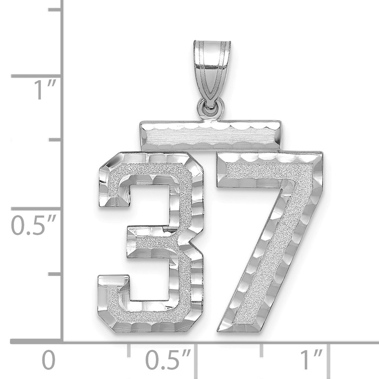 14k White Gold Number 37 Pendant, Polished and Textured Sports Jersey Charm for Men or Unisex