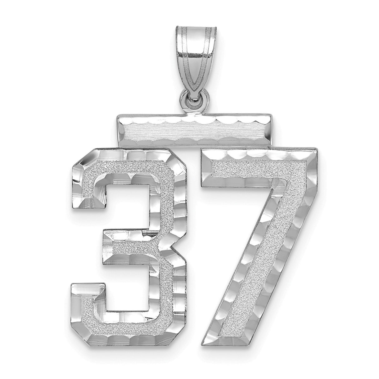 14k White Gold Number 37 Pendant, Polished and Textured Sports Jersey Charm for Men or Unisex