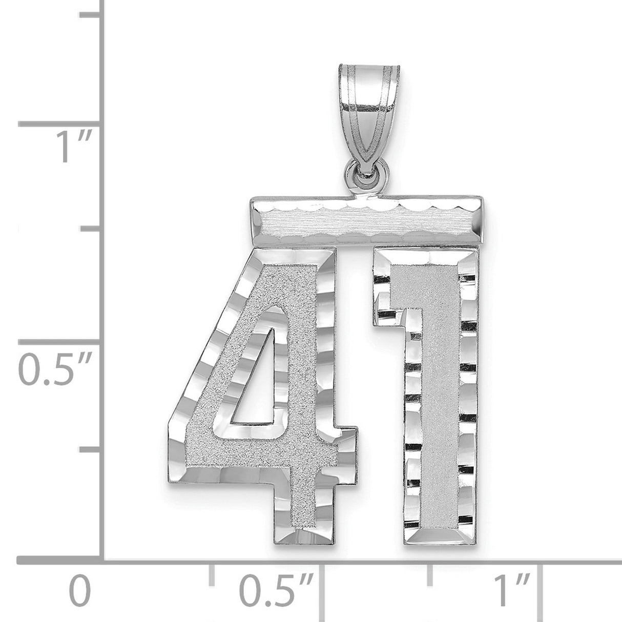 Large Brushed Diamond-cut Number 41 Charm Pendant in Real 14k White Gold
