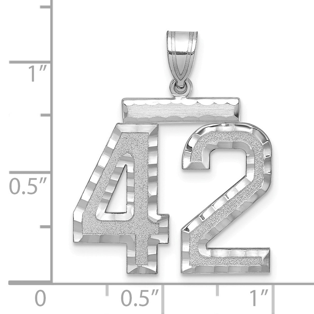 14k White Gold Number 42 Pendant, Polished and Textured Sports Charm for Men or Unisex