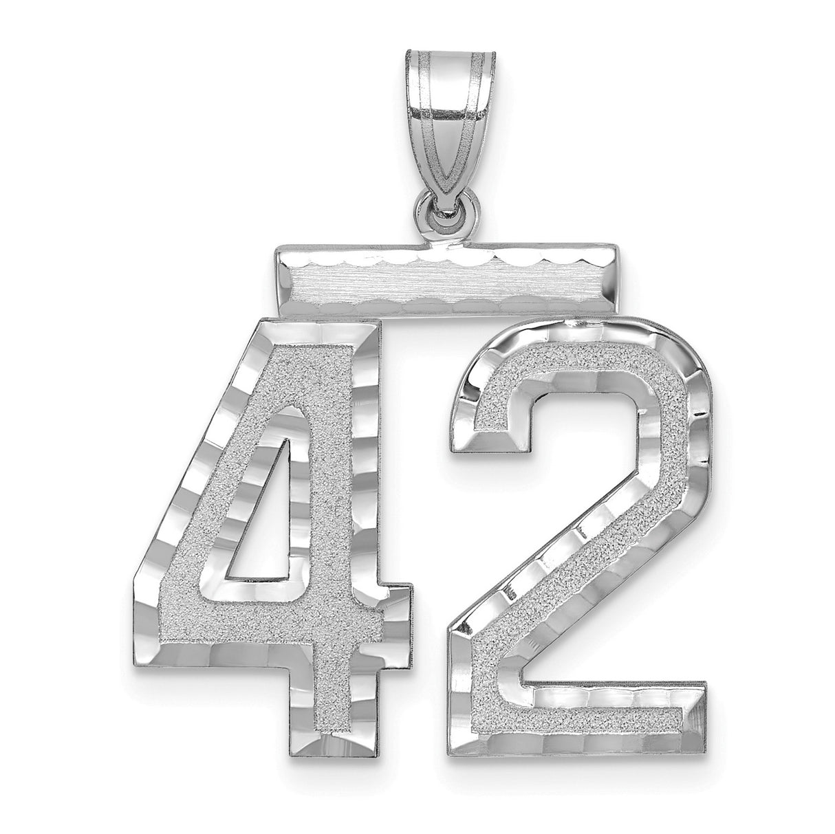14k White Gold Number 42 Pendant, Polished and Textured Sports Charm for Men or Unisex