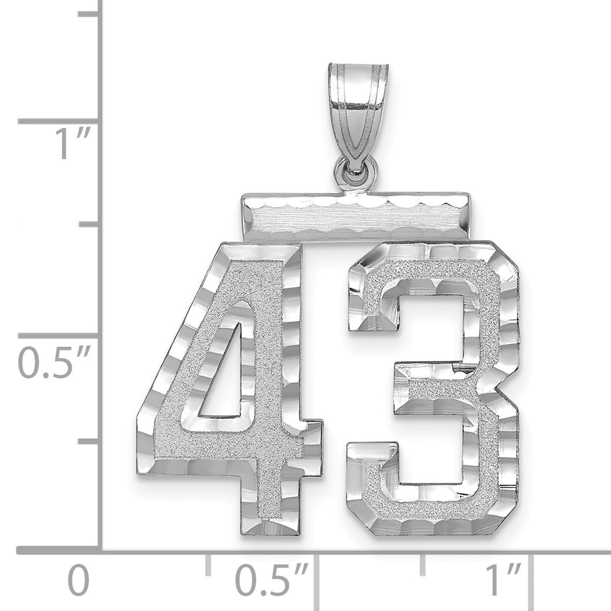 Large Brushed Diamond-cut Number 43 Charm Pendant in Real 14k White Gold