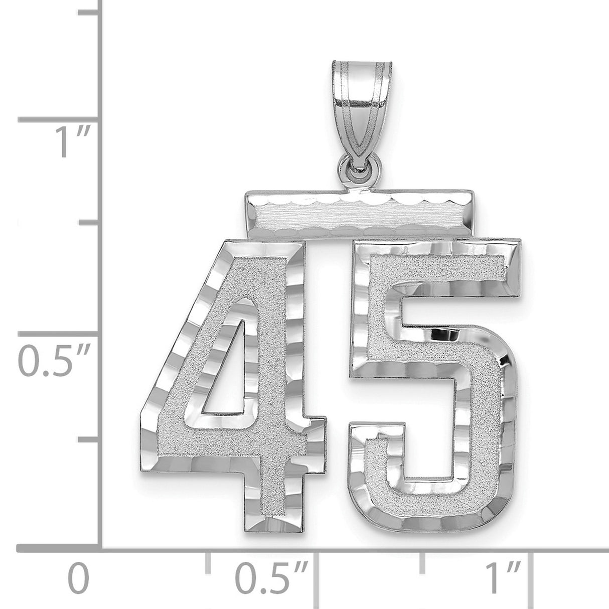 Large Brushed Diamond-cut Number 45 Charm Pendant in Real 14k White Gold