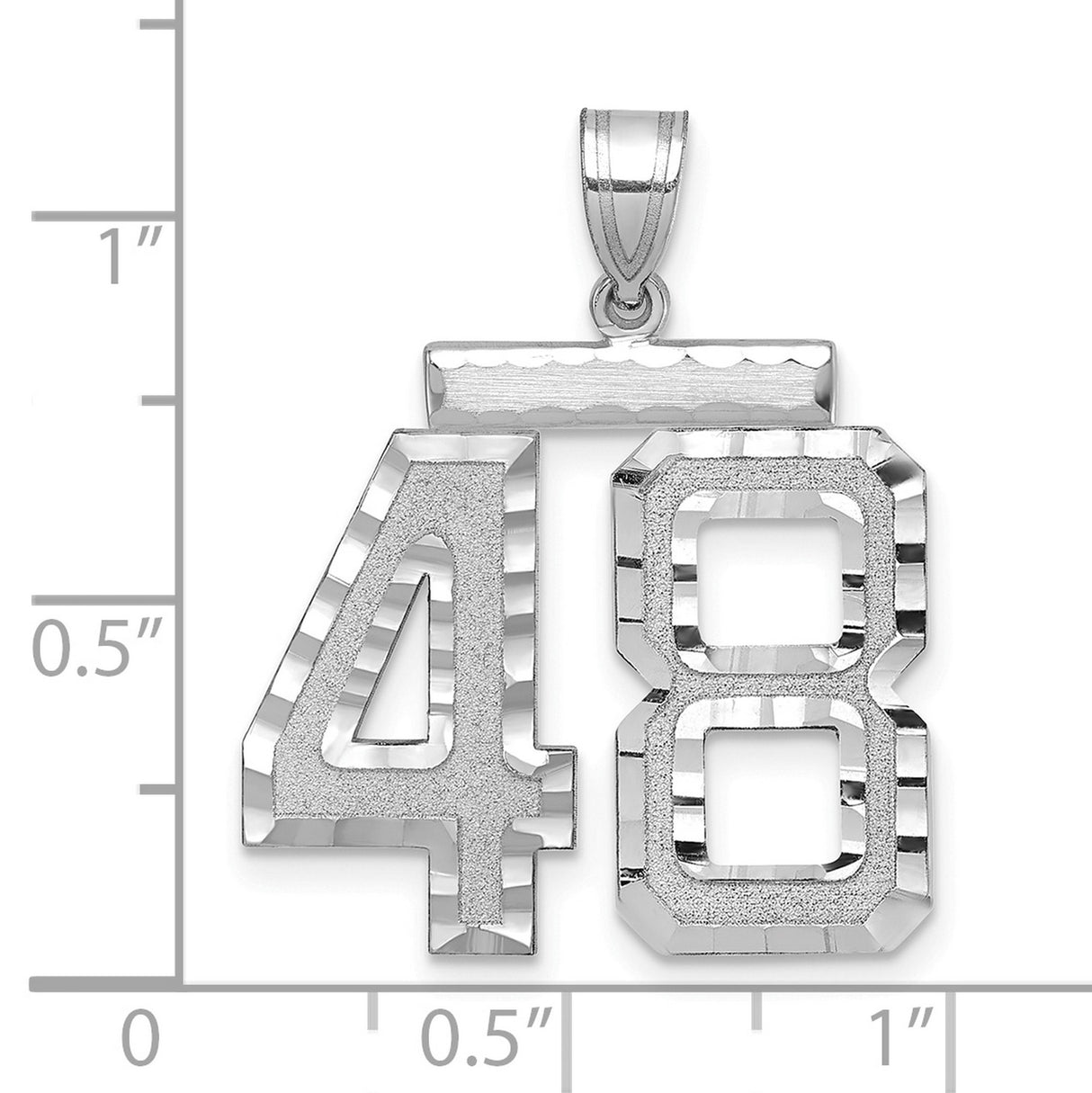 Large Brushed Diamond-cut Number 48 Charm Pendant in Real 14k White Gold