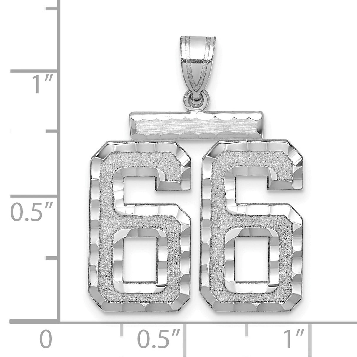 Large Brushed Diamond-cut Number 66 Charm Pendant in Real 14k White Gold