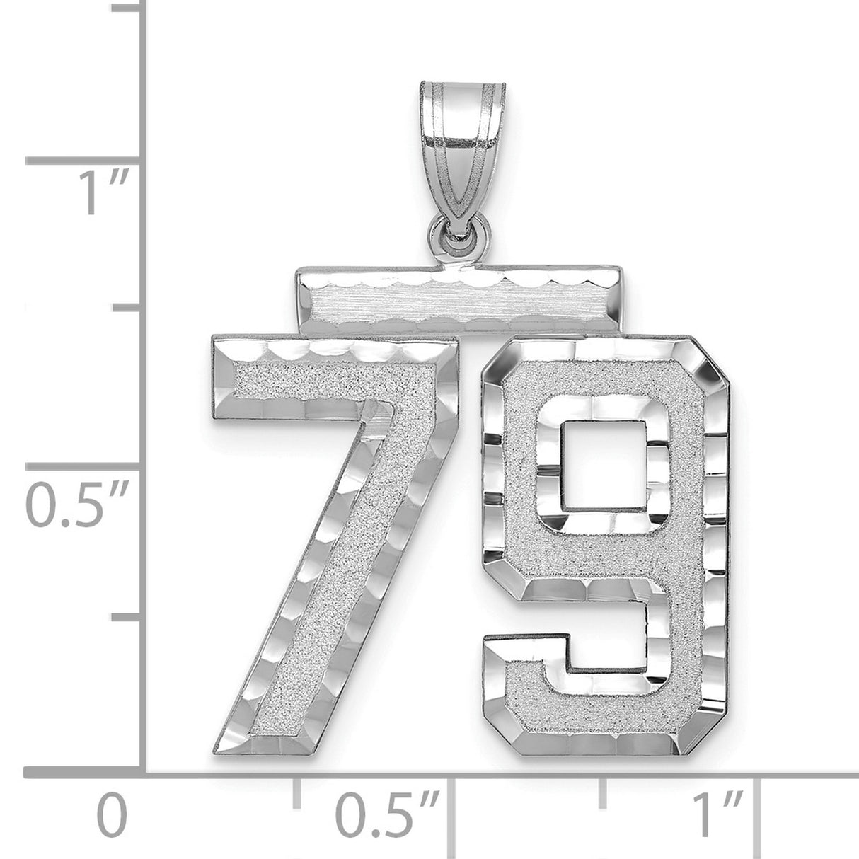 Large Brushed Diamond-cut Number 79 Charm Pendant in Real 14k White Gold