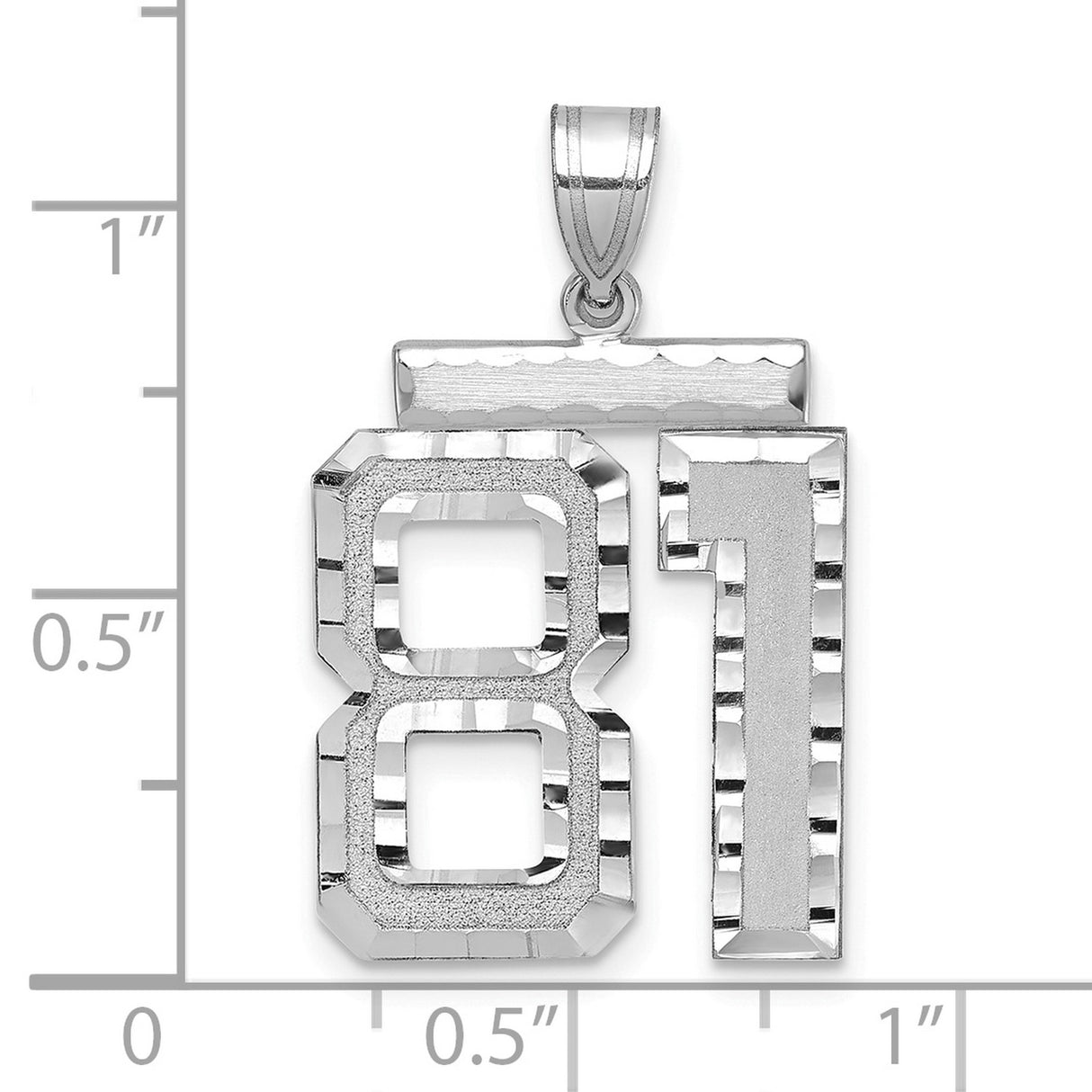 Large Brushed Diamond-cut Number 81 Charm Pendant in Real 14k White Gold