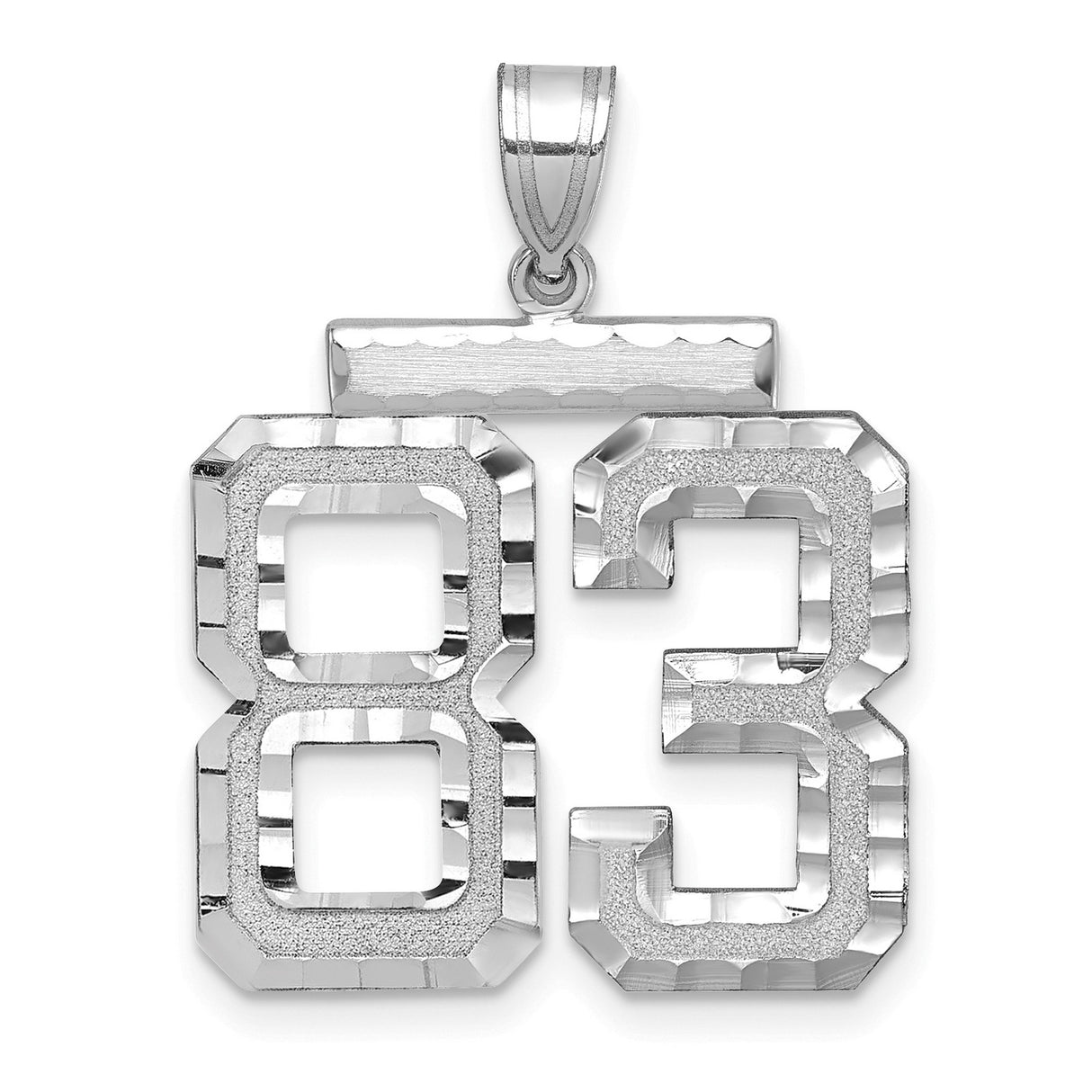 14k White Gold Number 83 Pendant, Bold Block Numerals with Textured Accents