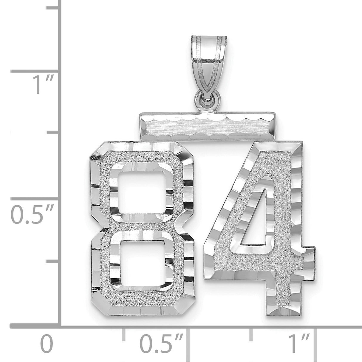 Large Brushed Diamond-cut Number 84 Charm Pendant in Real 14k White Gold