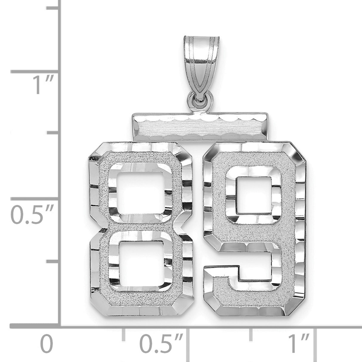 Large Brushed Diamond-cut Number 89 Charm Pendant in Real 14k White Gold