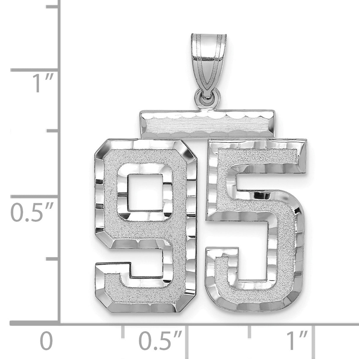 Large Brushed Diamond-cut Number 95 Charm Pendant in Real 14k White Gold