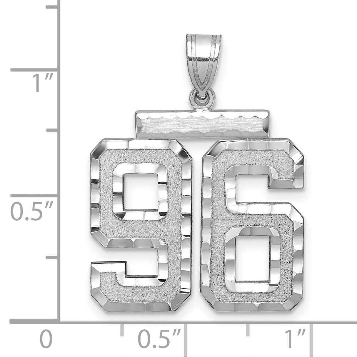 Large Brushed Diamond-cut Number 96 Charm Pendant in Real 14k White Gold