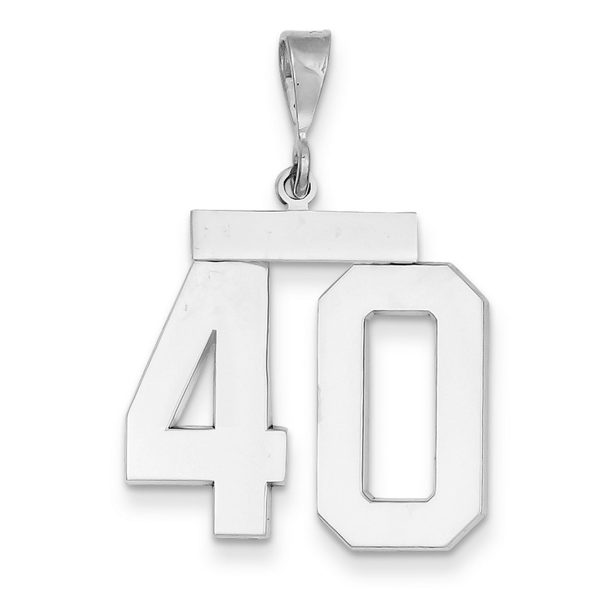 Large Polished Number 40 Charm Pendant in Real 10k White Gold