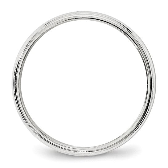 14K White Gold Half-Round Milgrain No-Stone Domed Wedding Band 4 Mm Comfort-Fit