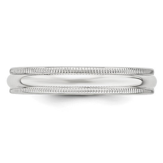 14K White Gold Half-Round Milgrain No-Stone Domed Wedding Band 4 Mm Comfort-Fit