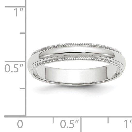 14K White Gold Half-Round Milgrain No-Stone Domed Wedding Band 4 Mm Comfort-Fit