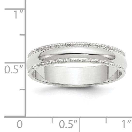 14K White Gold Half Round Milgrain Wedding Band, Solid 5mm