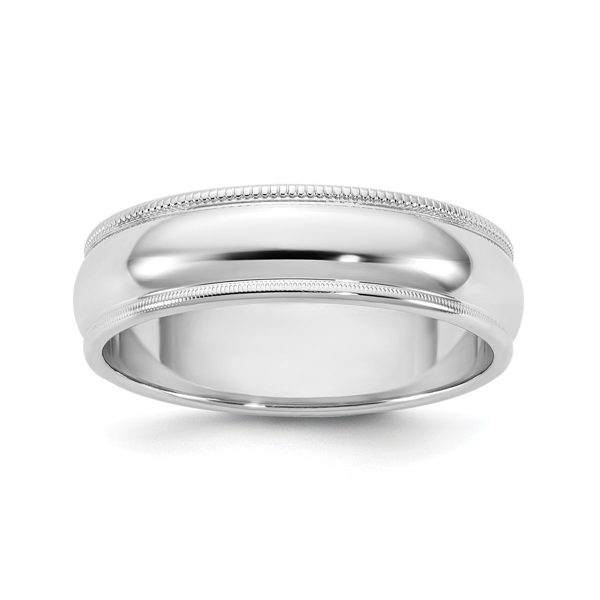 14k White Gold Milgrain, Domed wedding band ring