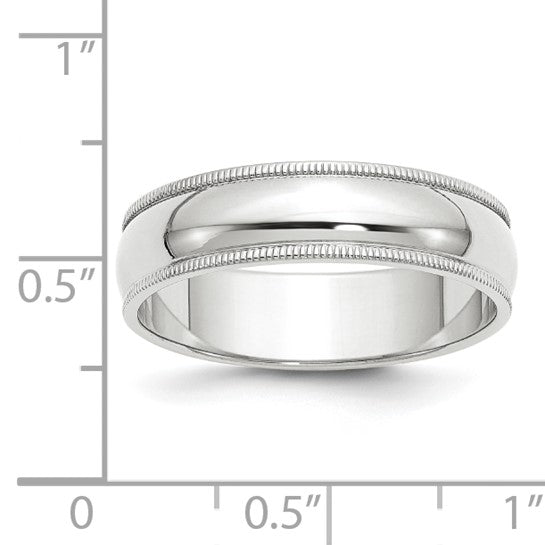 14K White Gold Half-Round Milgrain Wedding Band Solid 6mm