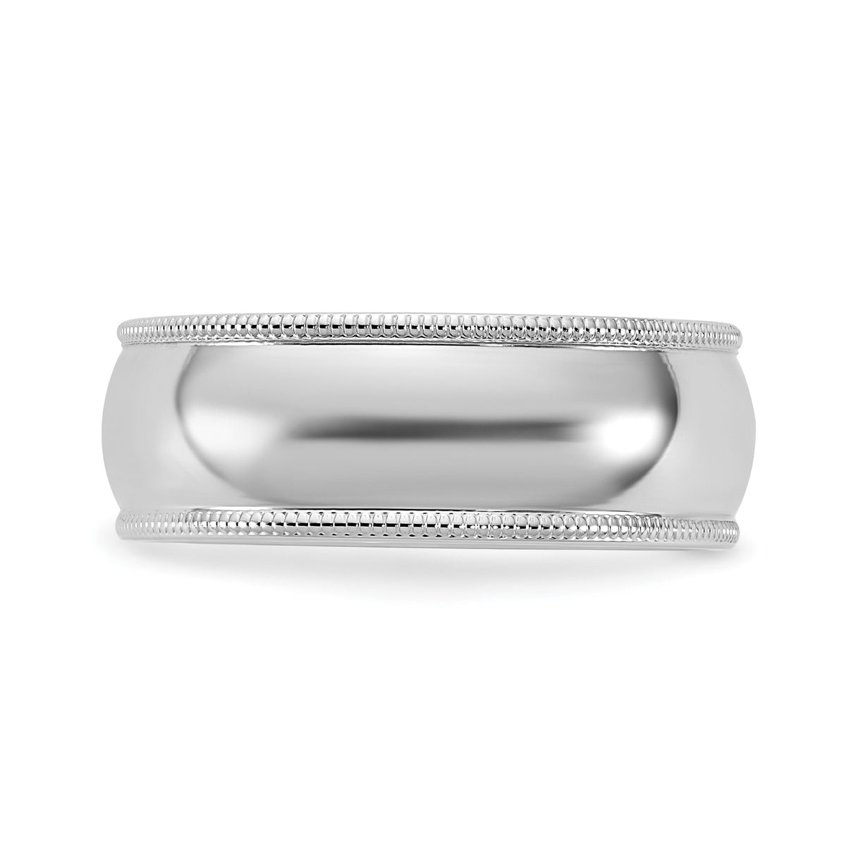 10k White Gold Milgrain, Domed wedding band ring detail view