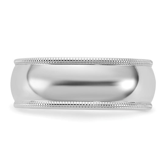 14K White Gold Milgrain Half Round Wedding Band, 7mm