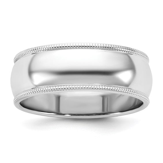 14K White Gold Milgrain Half Round Wedding Band, 7mm