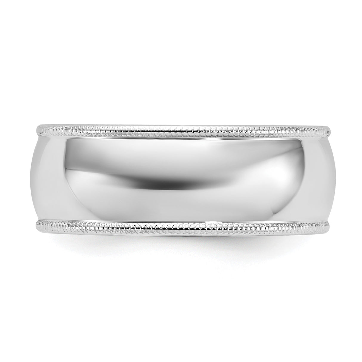 10k White Gold Milgrain, Domed wedding band ring detail view