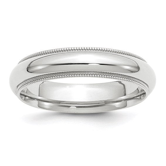14K White Gold Milgrain Domed Comfort-Fit Classic Wedding Band 5mm Solid Ring