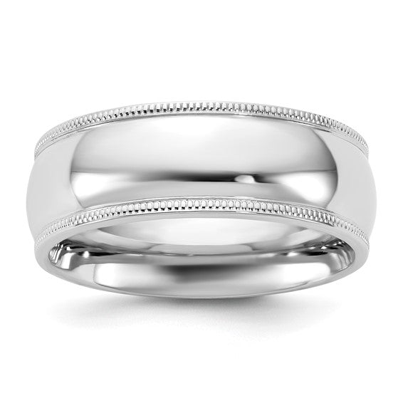 14K White Gold Milgrain Comfort-Fit Solid 7mm Wedding Band