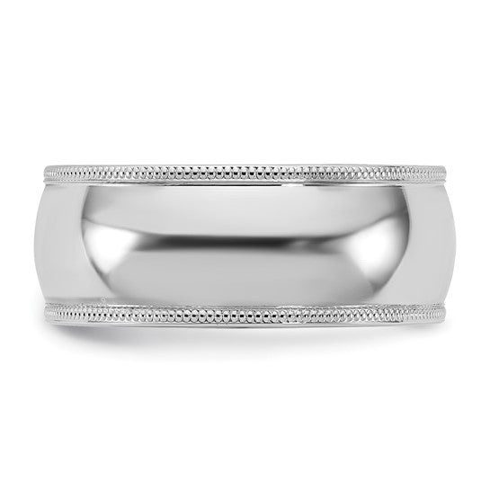 14K White Gold Milgrain Comfort Fit Solid 8mm Wedding Band