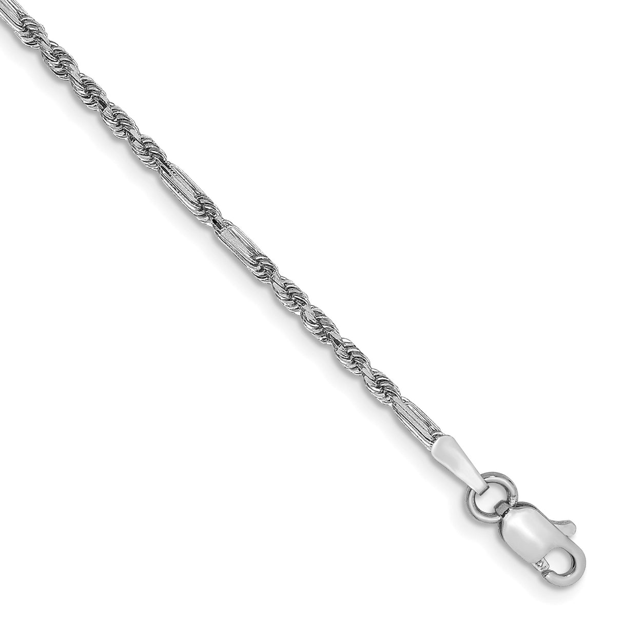 14K White Gold 1.8 mm Rope Chain Bracelet, Polished shown for scale