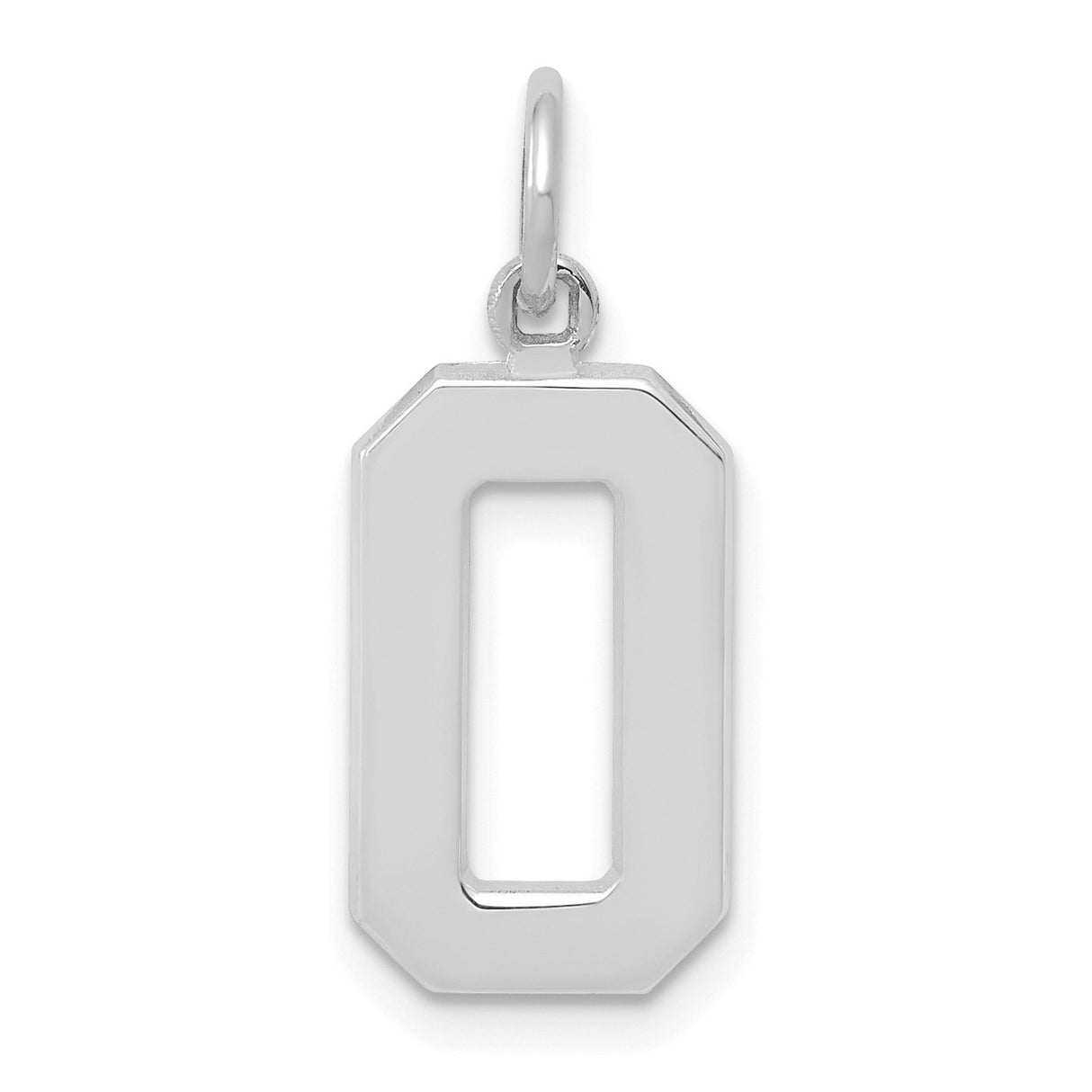 14k White Gold Number 0 Pendant Charm, Bold Geometric Design, Unisex Jewelry