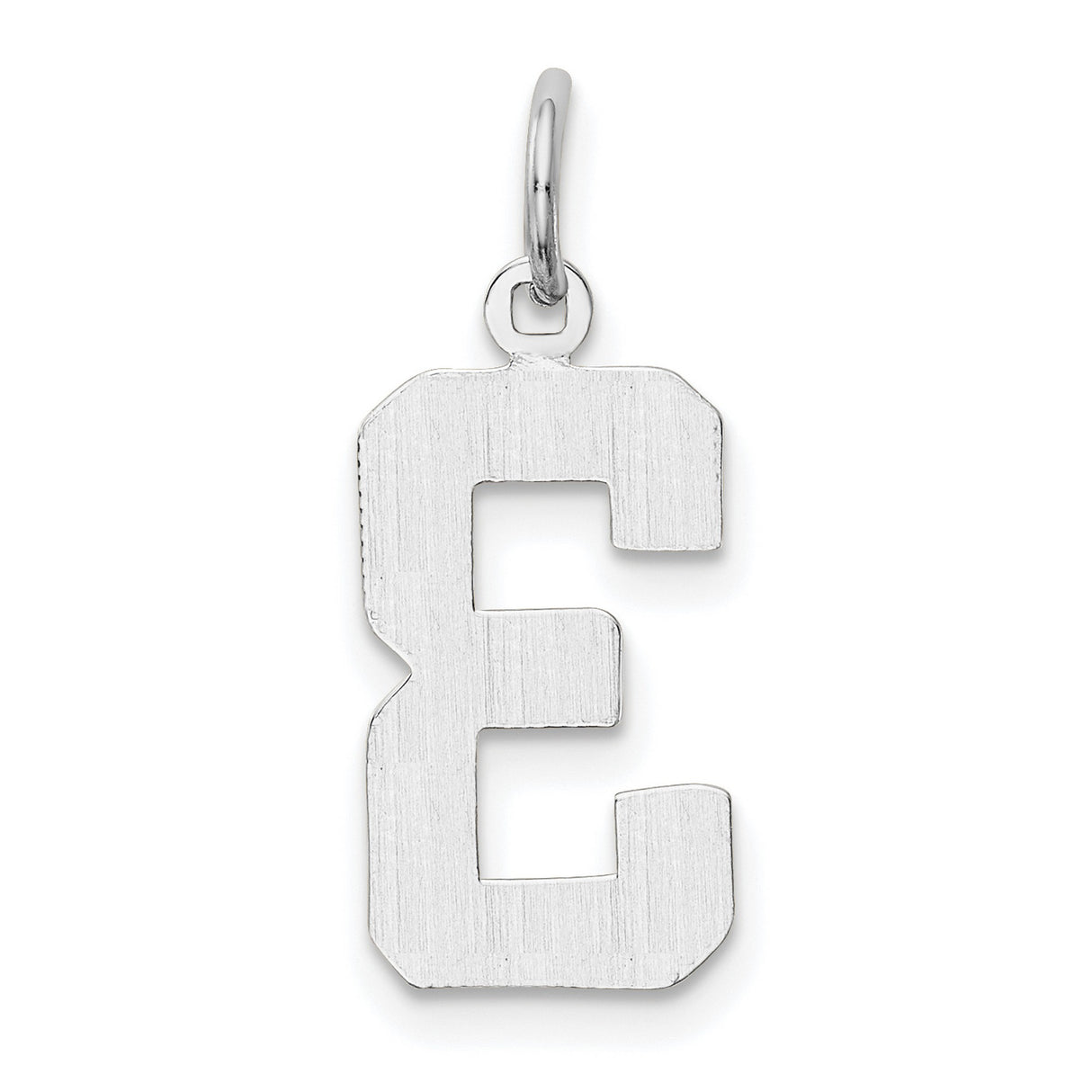 14k White Gold Number 3 Pendant, Polished Block-Style Numeral Charm for Women or Unisex Wear