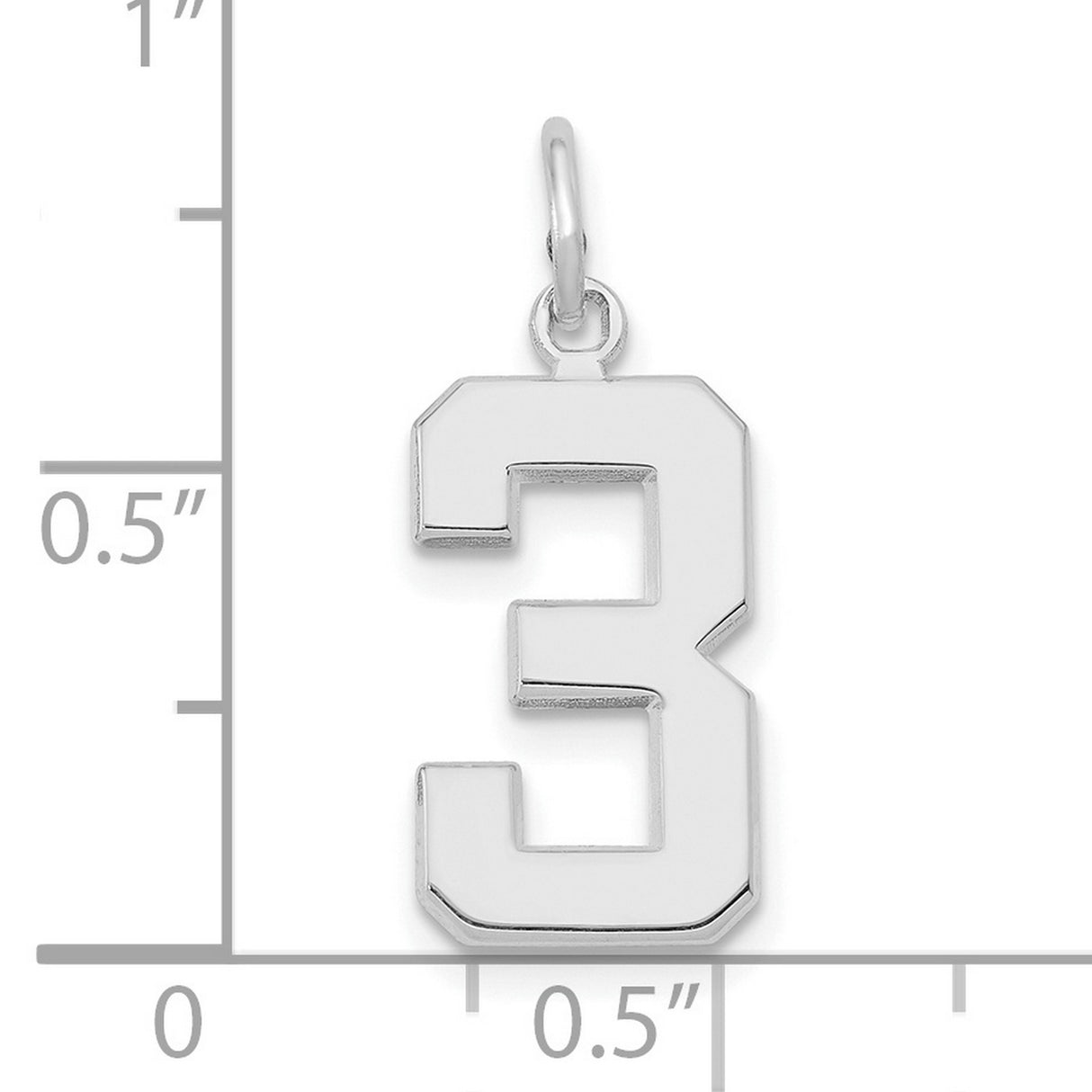 14k White Gold Number 3 Pendant, Polished Block-Style Numeral Charm for Women or Unisex Wear